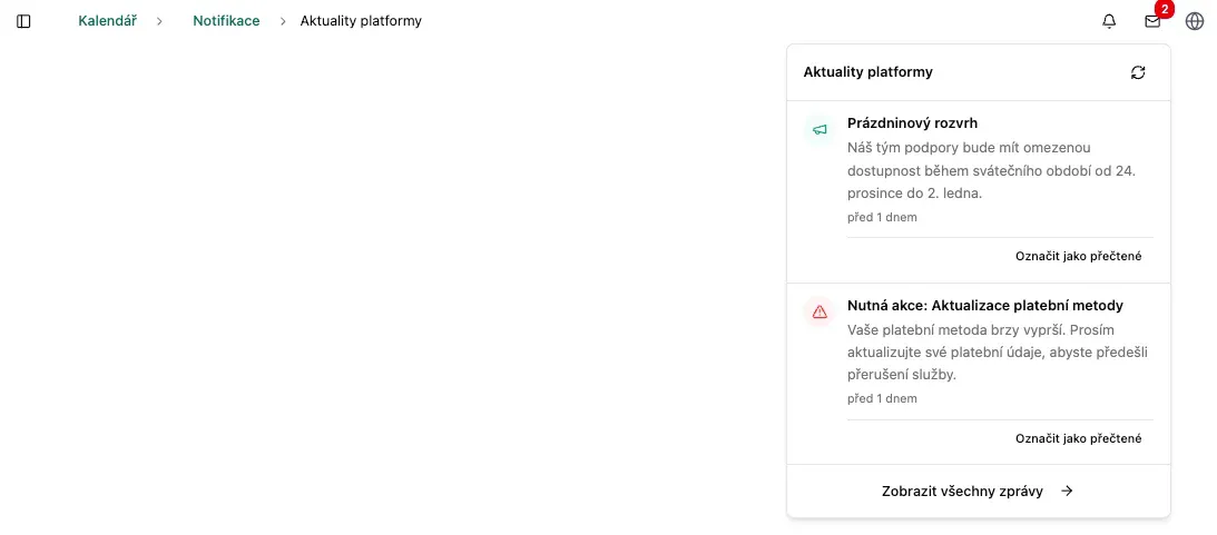 Aktuality platformy v navigaci