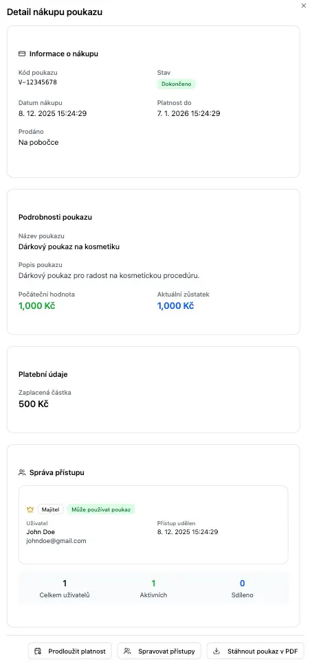 Detail nákupu poukazu