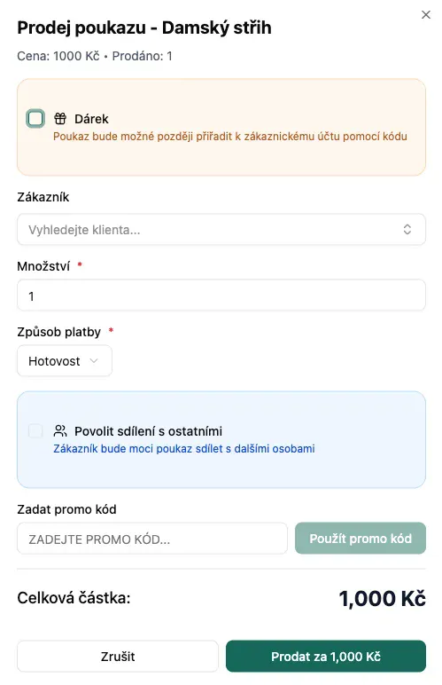 Prodej dárkového poukazu