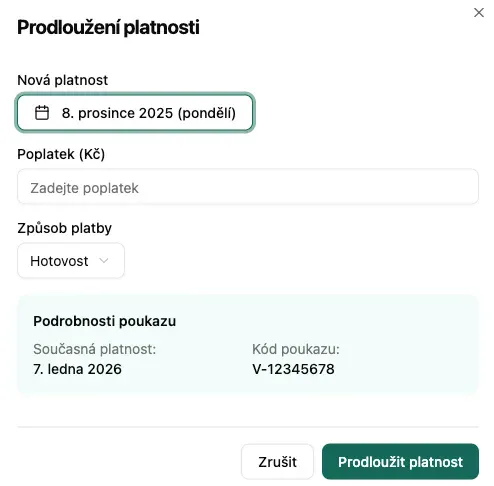 Prodloužení platnosti poukazu