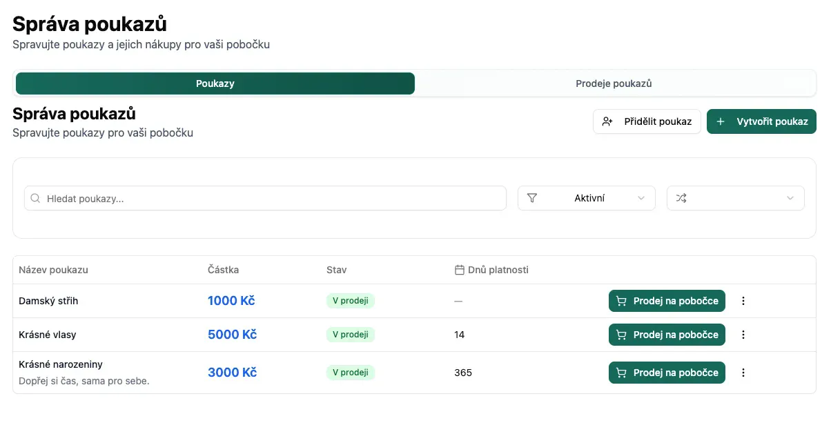 Správa dárkových poukazů