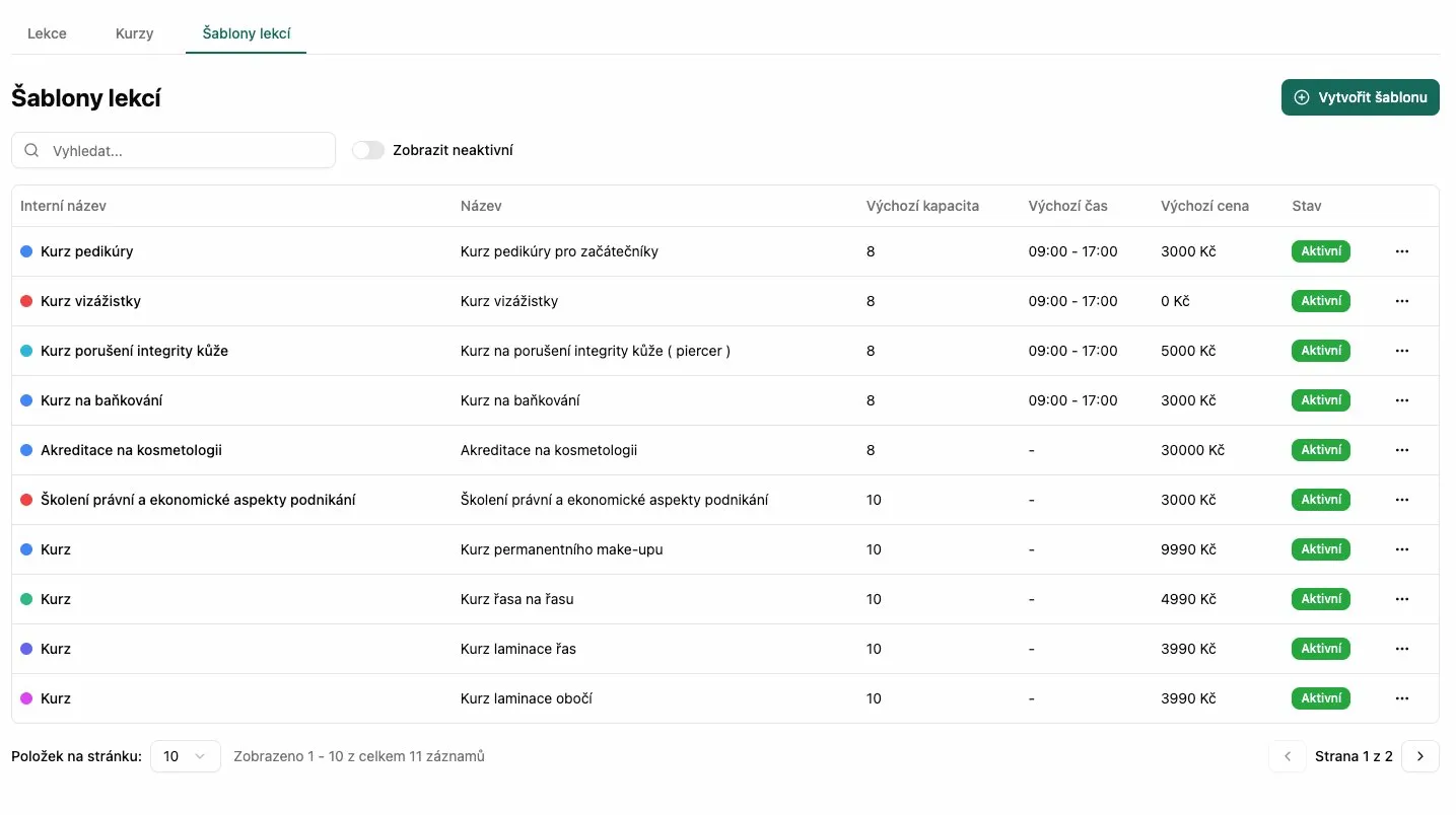 Přehled šablon lekcí