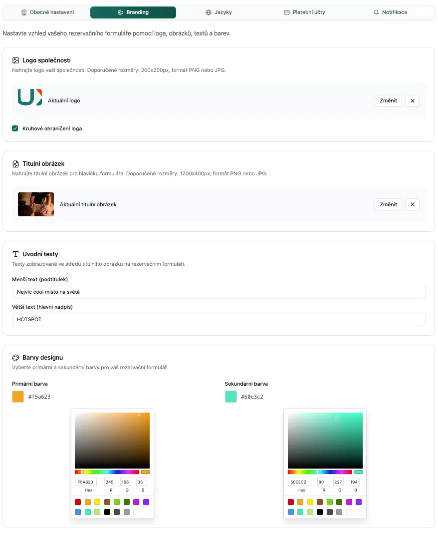 Nastavení rezervačního formuláře