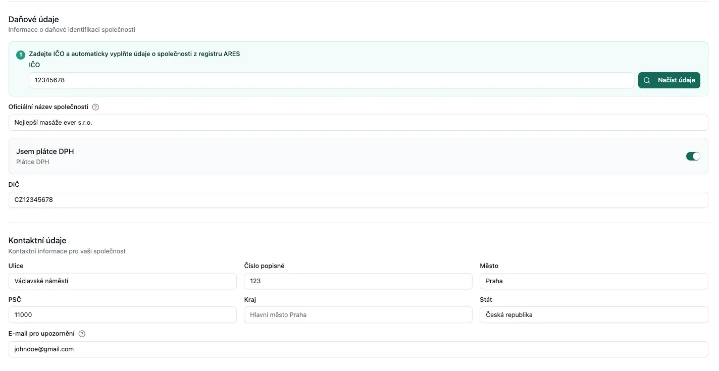 Daňové údaje - editace