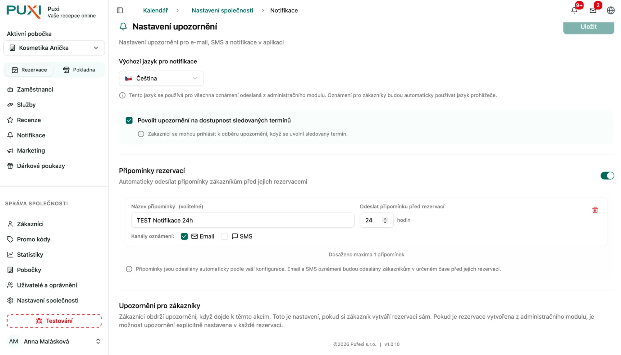 Nastavení připomínek