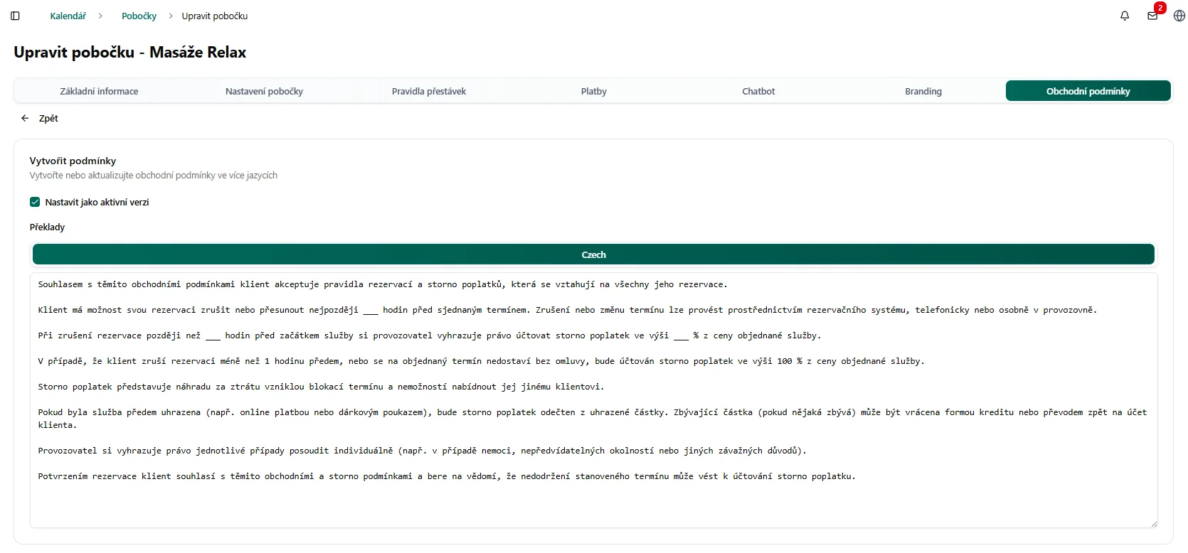 Obchodní podmínky pobočky