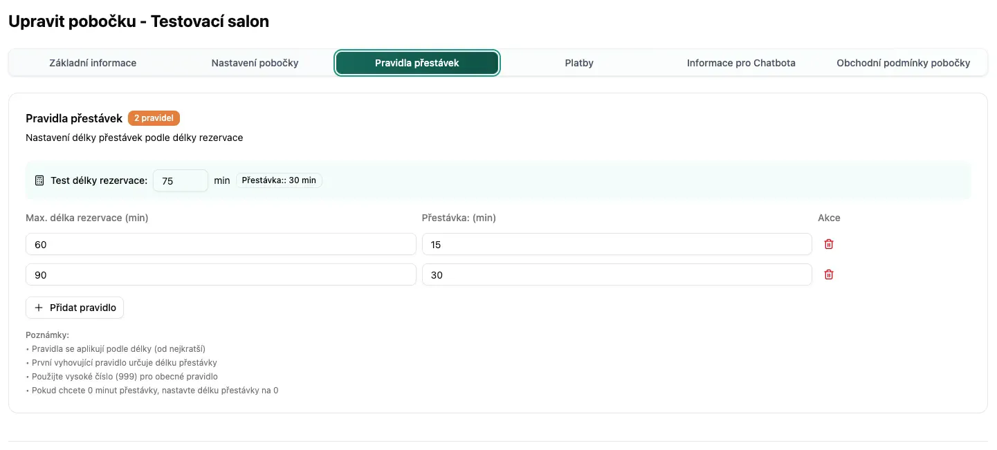 Pravidla přestávek