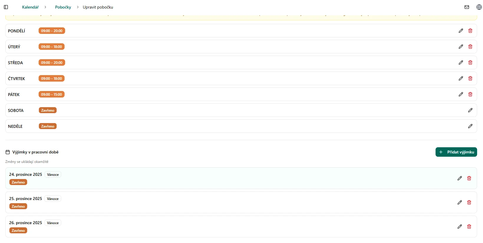 Výjimky otevírací doby