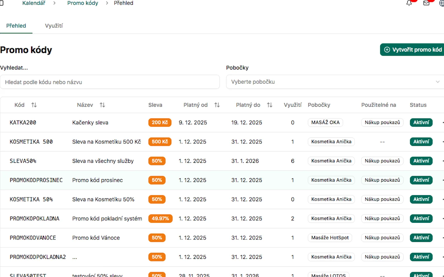 Přehled promo kódů