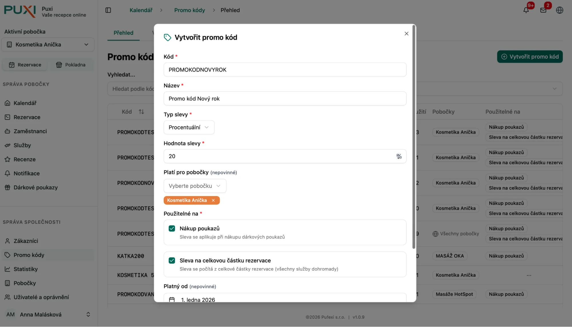 Vytvoření promo kódu 1