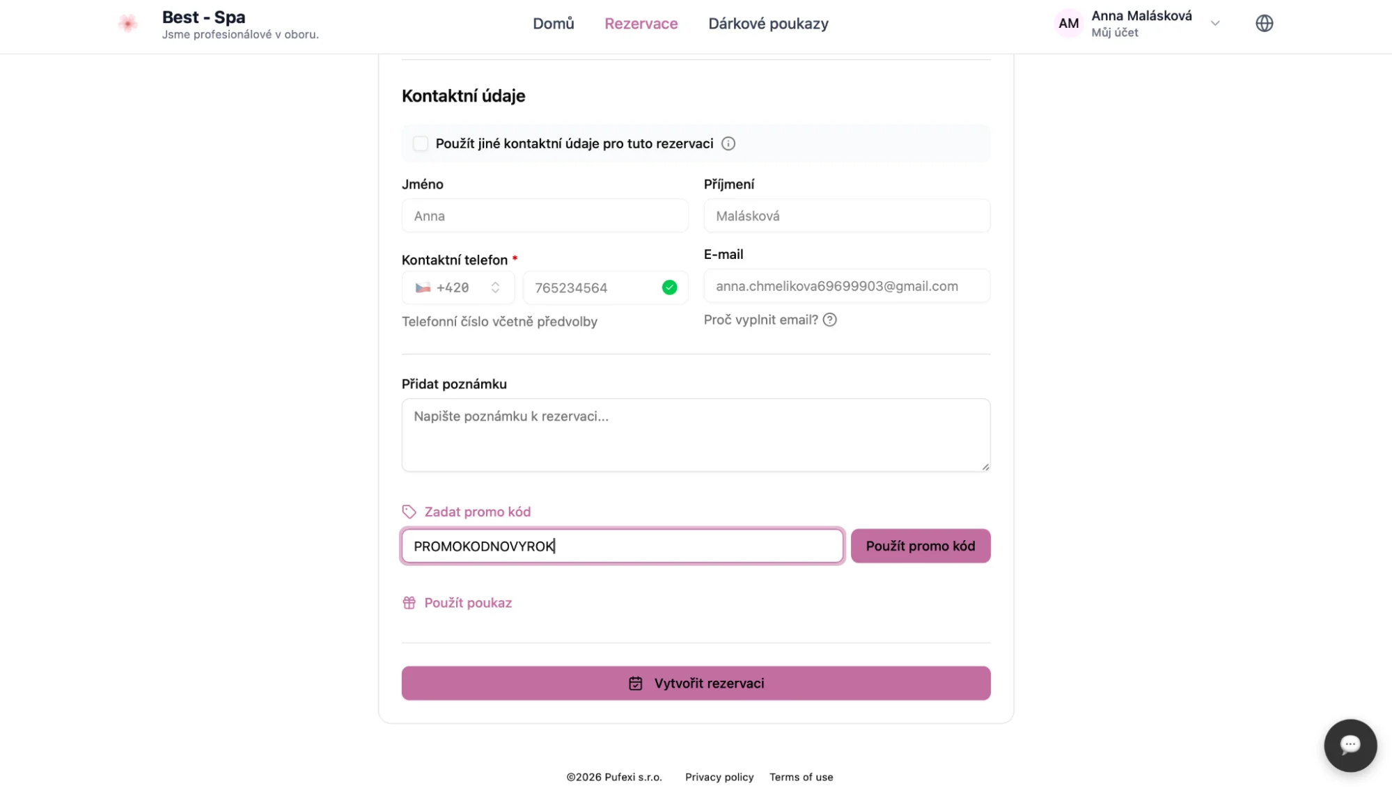 Využití promo kódu 2