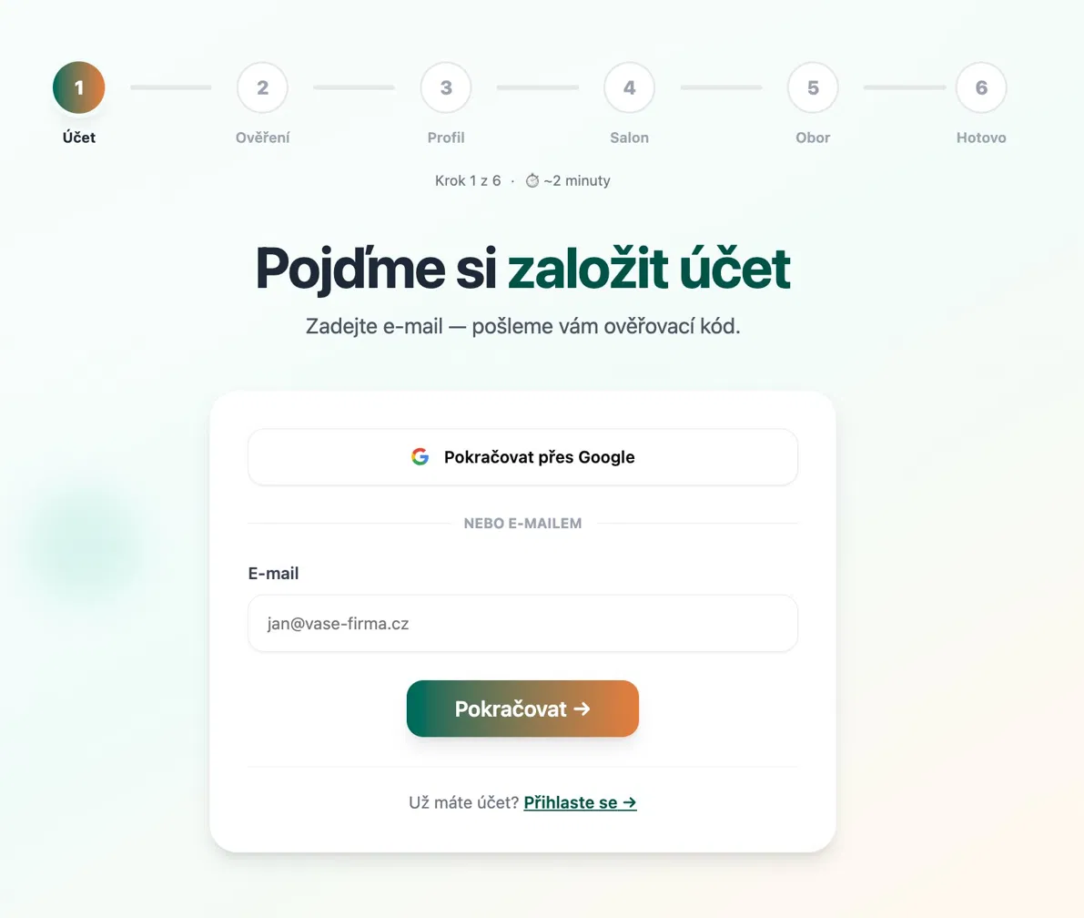 Krok 1 – založení účtu