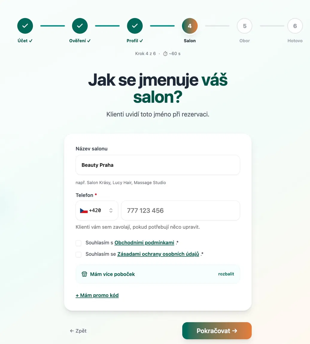 Krok 4 – název salonu a kontakt