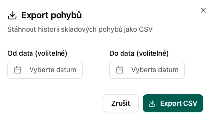 Export skladových pohybů