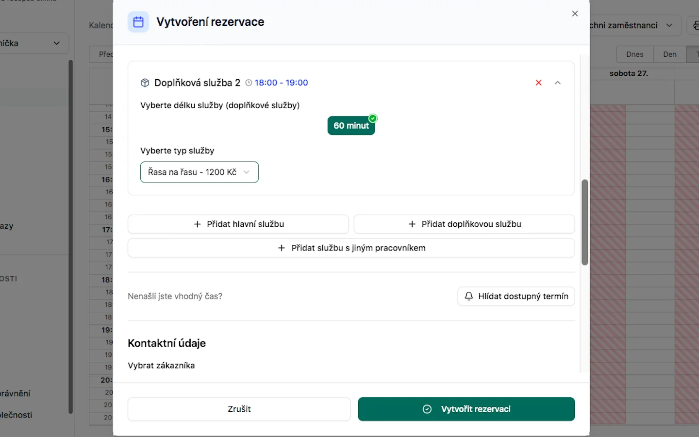 Přidání doplňkové služby
