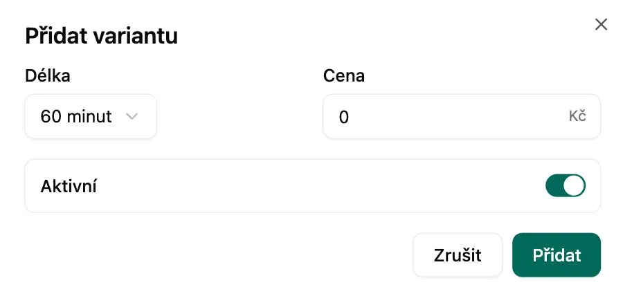 Přidání varianty