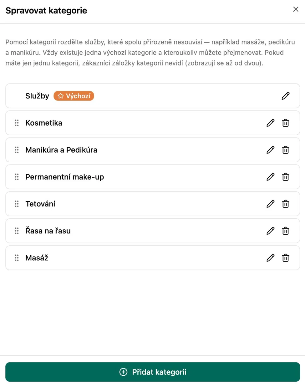 Správa kategorií