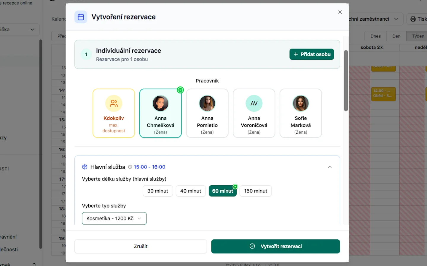 Párová rezervace - krok 1