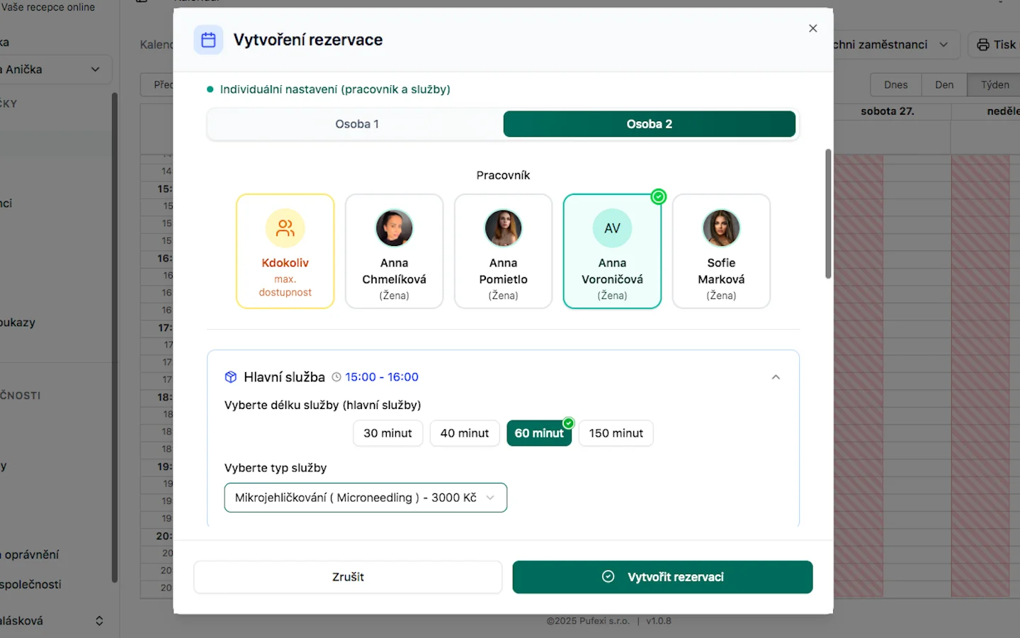 Párová rezervace - krok 2