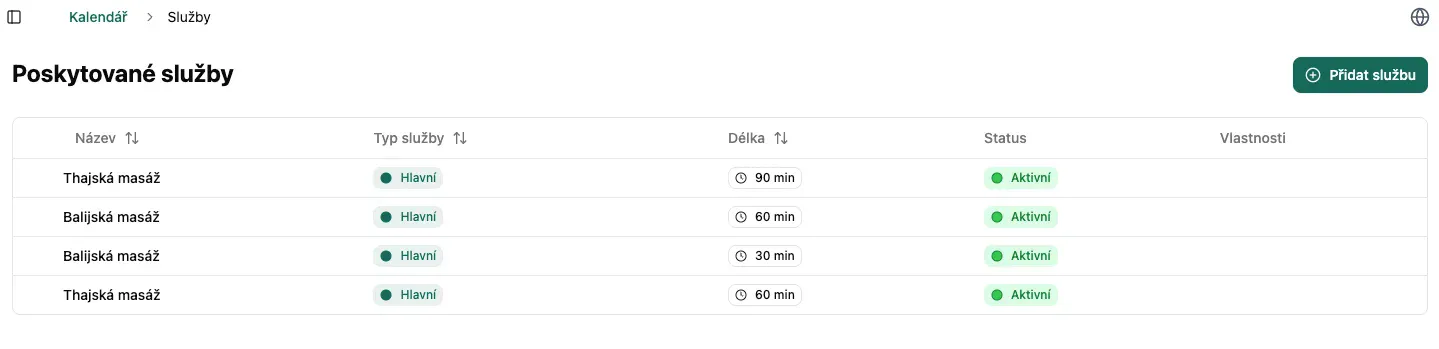 Vytvoření nové služby