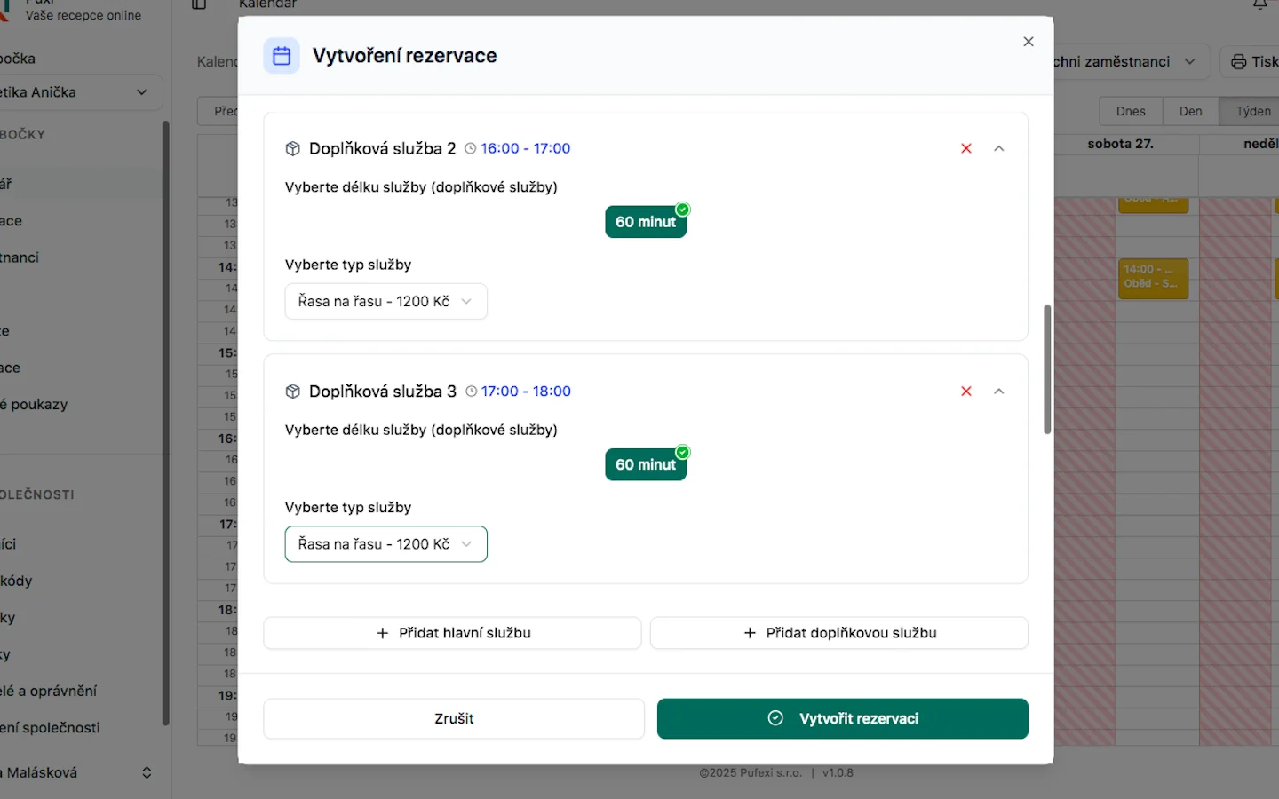 Párová rezervace s více službami - krok 2