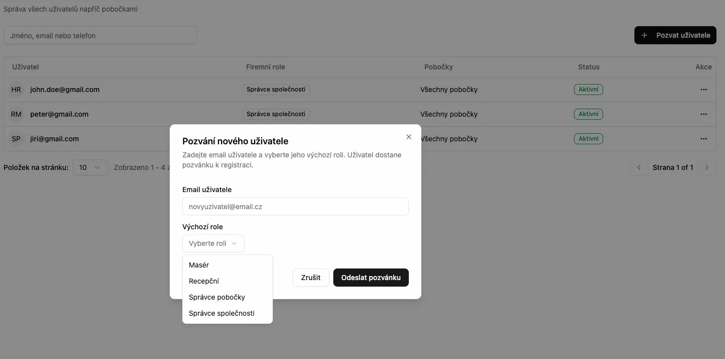 Pozvání nového uživatele