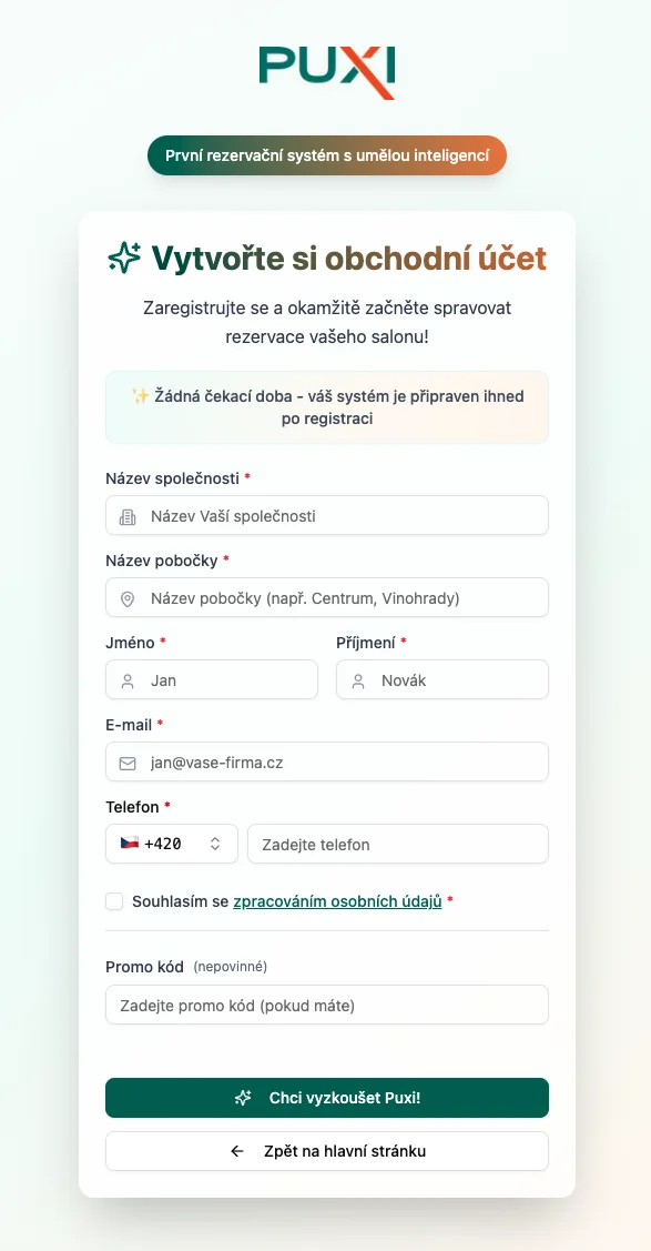 Registrační formulář