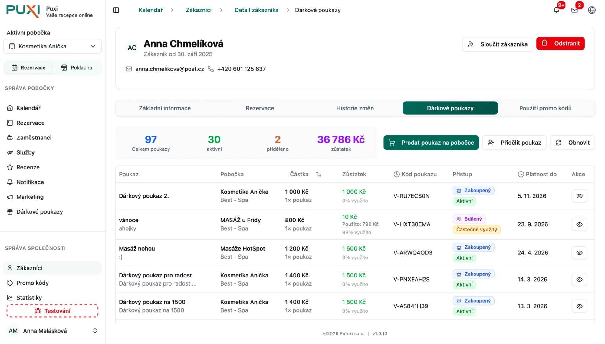 Dárkové poukazy zákazníka