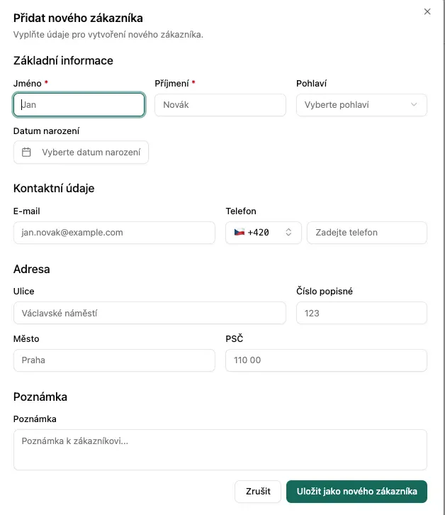 Přidat nového zákazníka