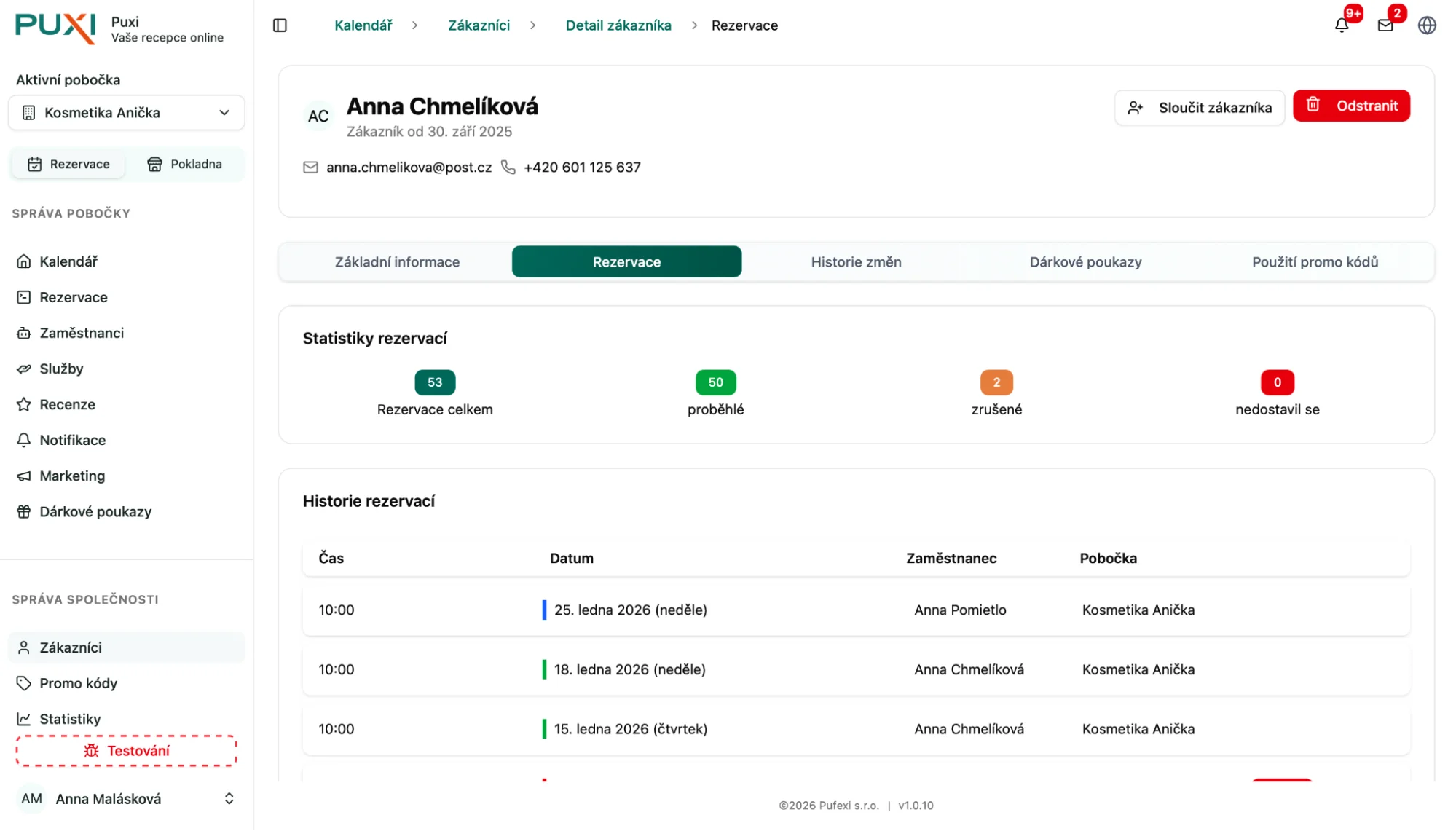 Rezervace zákazníka