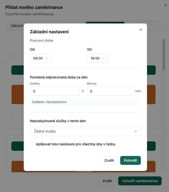 Dialog pracovní doby