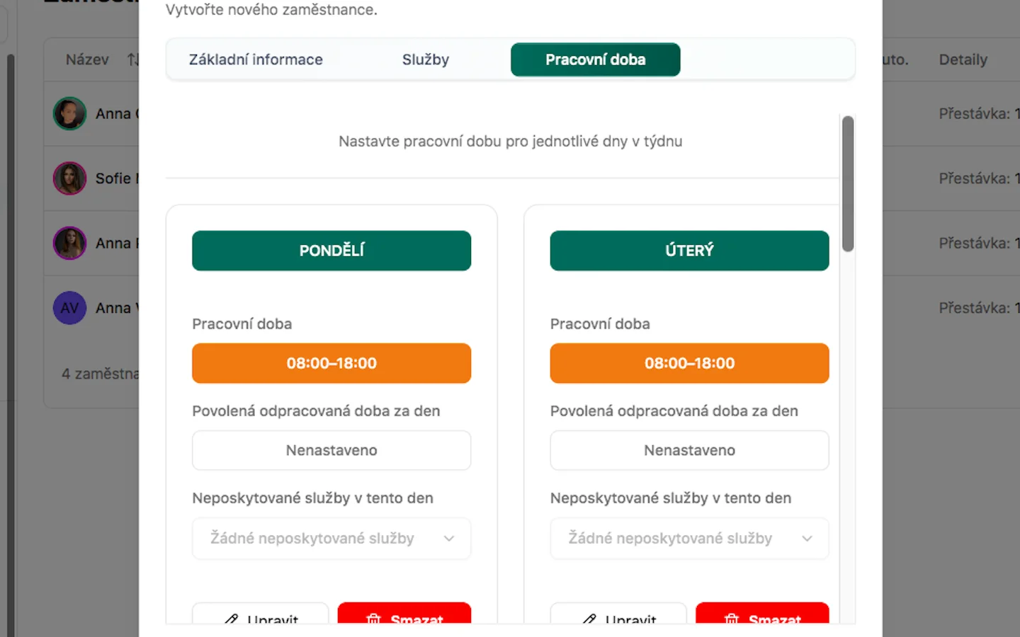 Nastavení pracovní doby